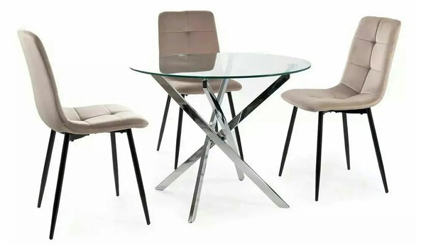 Scaun bucatarie metalic IVO, bej/negru, stofa catifelata, 45x39x91 cm