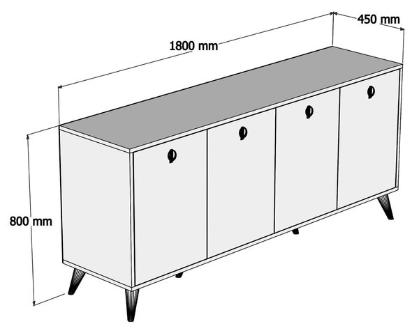 Consola Nowe cu 4 Usi, Nuc, 180x80x45 cm