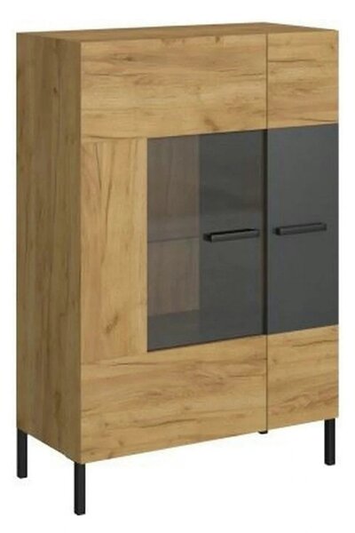 Vitrina SANTES, stejar artisan auriu, PAL laminat, 90x42x135 cm