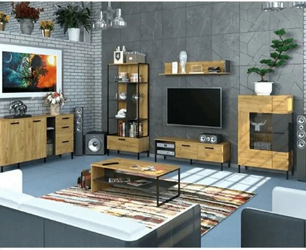Masuta cafea SANTES, stejar auriu/gri antracit, PAL, 120x60x40 cm