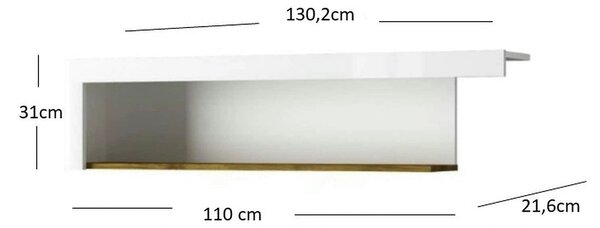 Raft TORINO, alb lucios, 130x22x31 cm