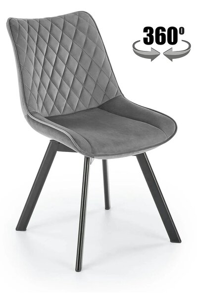 Scaun tapitat K520, gri/negru, stofa catifelata, rotativ, 45x63x80 cm