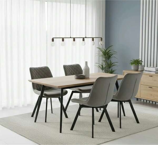 Scaun tapitat K520, gri/negru, stofa catifelata, rotativ, 45x63x80 cm
