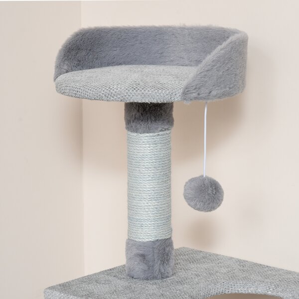 Ansamblu pentru pisici cu suprafata de zgariat, Casuta Scara Platforme, Stalpi din Sfoara din iuta, Gri, 60.5x40x124cm PawHut | Aosom Romania