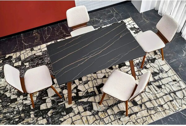 Masa extensibila LOZANO, maro/nuc, metal/piatra sinterizata, 140-200x8
