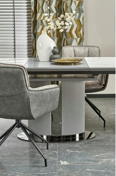 Scaun rotativ K523, gri/negru, stofa/piele ecologica, 61x61x85 cm