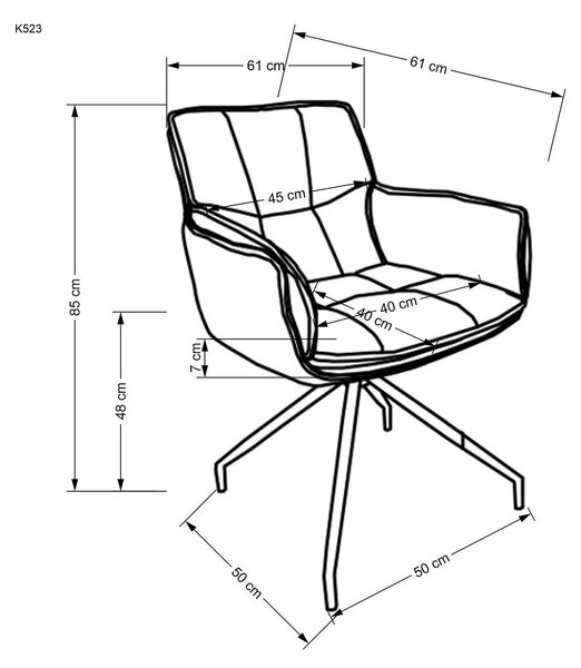 Scaun rotativ K523, gri/negru, stofa/piele ecologica, 61x61x85 cm