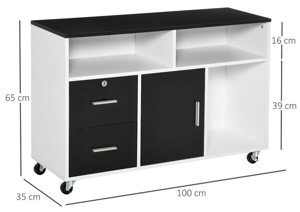 HOMCOM Suport Imprimantă cu Sertare Dulapior Multifuncțional Spațiu de Stocare pentru Birou și Acasă Design Modern Alb | Aosom Romania