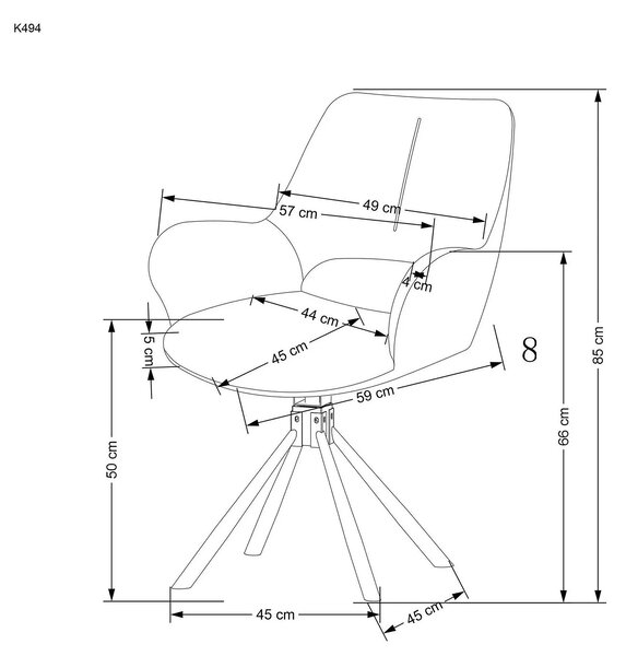 Scaun rotativ K494, gri/negru, stofa/piele ecologica, 57X59X85 cm