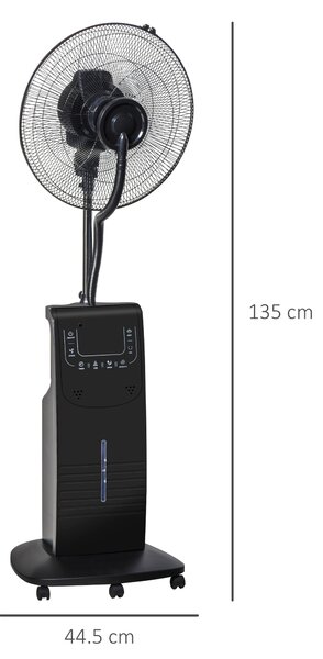 HOMCOM Ventilator Nebulizator cu Apă, Telecomandă, 3 Viteze, Oscilație, Temporizator, Ф44.5x135cm, Negru | Aosom Romania