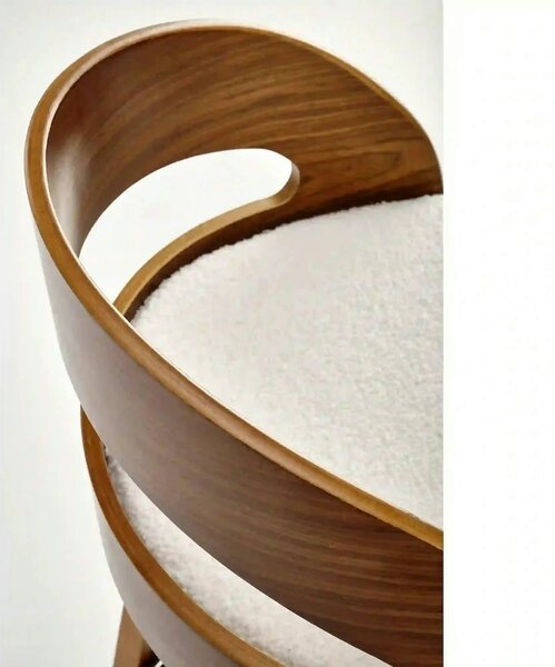 Scaun din lemn tapitat H110, crem/nuc, stofa bucle/otel, 47x43x84 cm