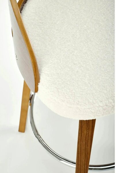 Scaun din lemn tapitat H110, crem/nuc, stofa bucle/otel, 47x43x84 cm