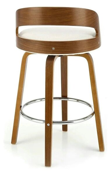 Scaun din lemn tapitat H110, crem/nuc, stofa bucle/otel, 47x43x84 cm