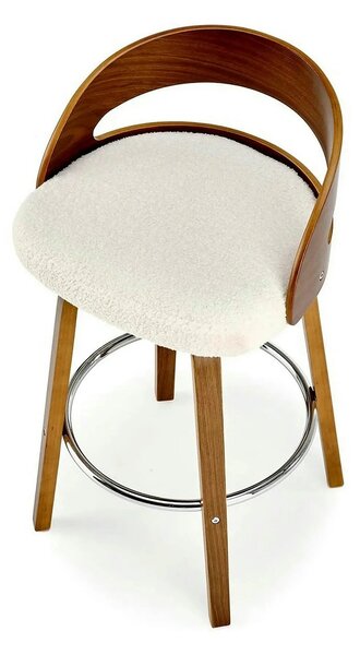 Scaun din lemn tapitat H110, crem/nuc, stofa bucle/otel, 47x43x84 cm