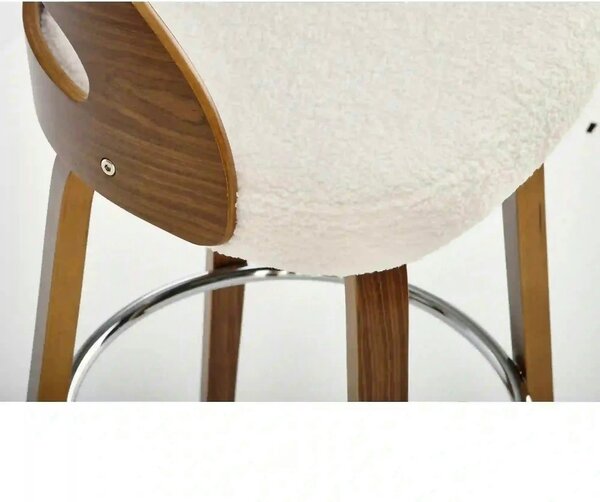Scaun din lemn tapitat H110, crem/nuc, stofa bucle/otel, 47x43x84 cm