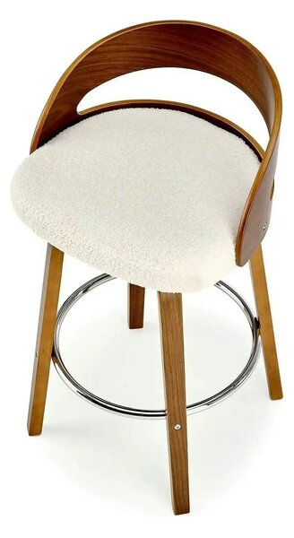 Scaun din lemn tapitat H110, crem/nuc, stofa bucle/otel, 47x43x84 cm