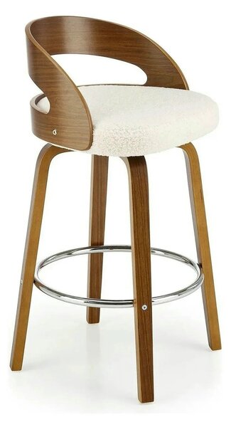 Scaun din lemn tapitat H110, crem/nuc, stofa bucle/otel, 47x43x84 cm