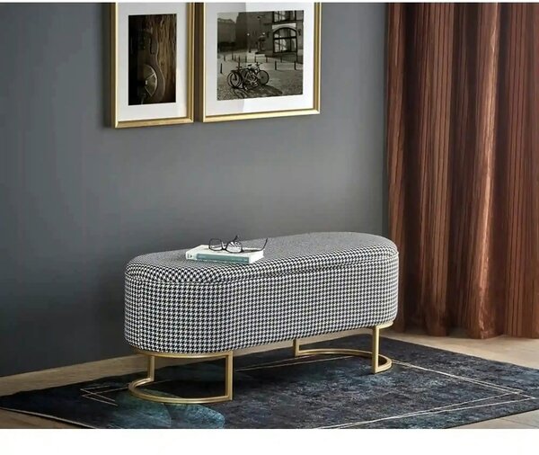 Bancheta HARMONY, negru/alb/auriu, stofa clasica/otel, 105x40x42 cm