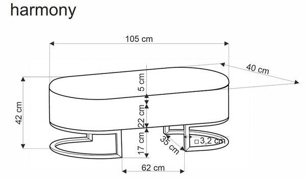 Bancheta HARMONY, negru/alb/auriu, stofa clasica/otel, 105x40x42 cm