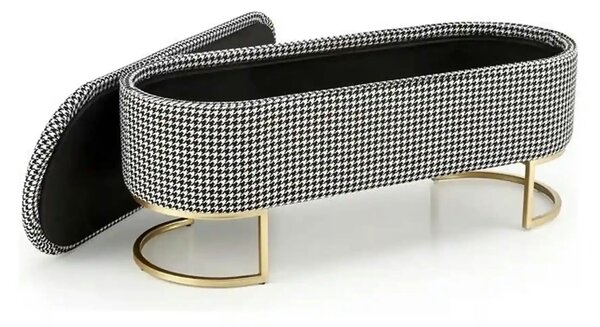 Bancheta HARMONY, negru/alb/auriu, stofa clasica/otel, 105x40x42 cm