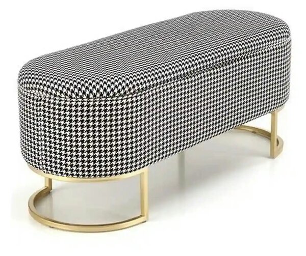 Bancheta HARMONY, negru/alb/auriu, stofa clasica/otel, 105x40x42 cm