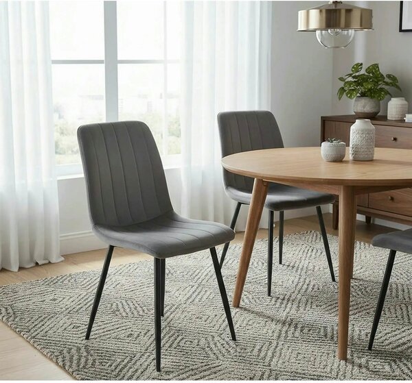 Scaun tapitat stofa catifelata ALAN, gri/negru, 45x39x91 cm