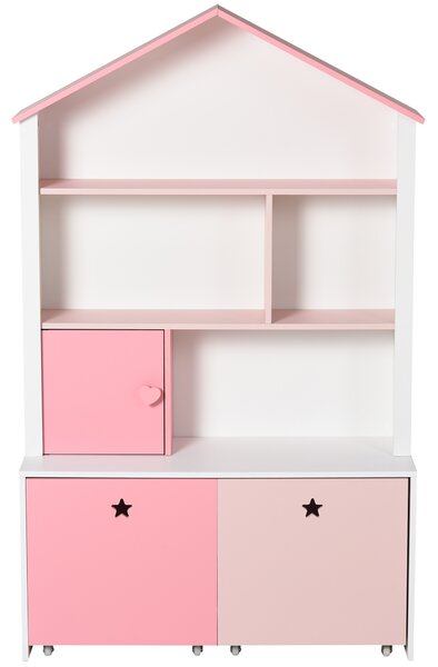 HOMCOM Raft Bibliotecă pentru Copii, Dulap Organizator cu Compartimente, Design Atractiv, Roz | Aosom Romania