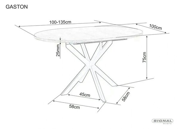 Masa extensibila pentru sufragerie GASTON, stejar/negru, 100/135x100x7