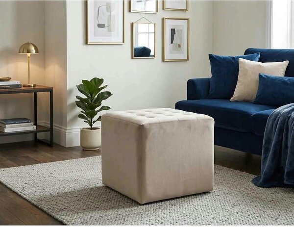 Taburet LORI, stofa catifelata bej deschis - Bluvel 28, 39x39x34 cm