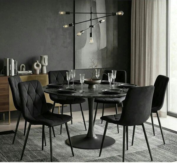 Scaun TOM, negru, stofa catifelata/metal, 45x39x91 cm