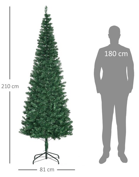 Brad de Craciun Artificial 210cm 631 Ramuri Dese din PVC ecologic, Baza Ф50, Verde, Decoratiune de Craciun HOMCOM | Aosom Romania