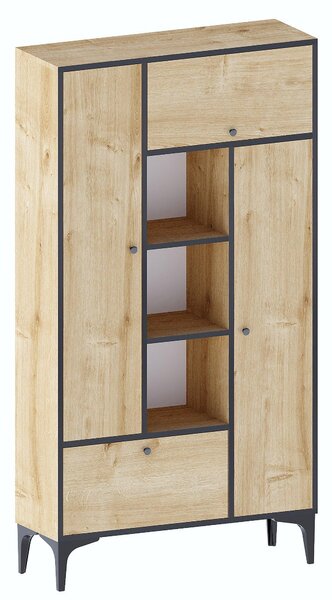 Biblioteca Arsenio cu 4 usi si rafturi, Stejar, 96x177x32 cm