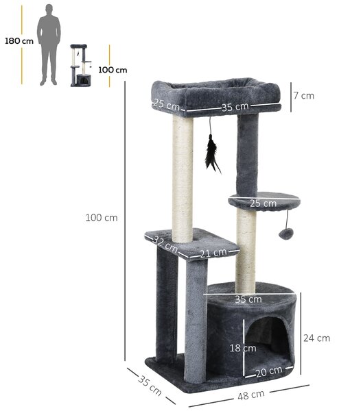 Ansamblu Multinivel PawHut pentru Pisici, Stâlpi de Zgâriat în Sisal, Material Ecologic, 147cm | Aosom Romania