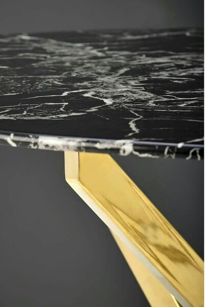 Masa RAYMOND, negru/auriu, sticla/otel, 100x73 cm