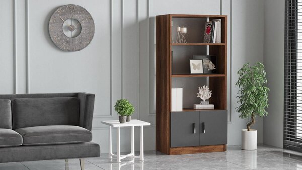 Biblioteca Variom cu 2 usi si 4 rafturi, Nuc - Stejar, 64x140x38 cm