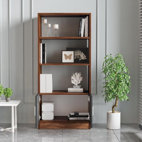 Biblioteca Variom cu 2 usi si 4 rafturi, Nuc - Stejar, 64x140x38 cm