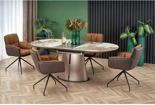 Masa moderna extensibila ROBINSON, bej/cappuccino, ceramica, 160/200x9