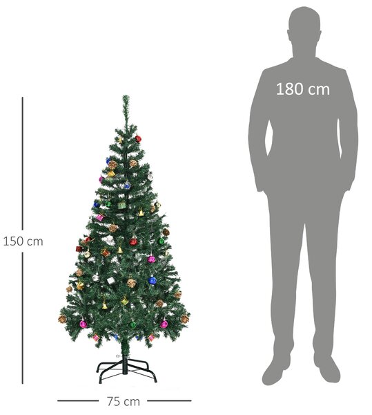 Brad de Craciun Artificial brad cu Decoratiuni, brad verde, decoratiune de Craciun 150cm HOMCOM | Aosom RO