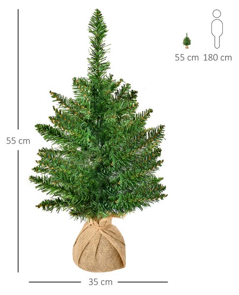 Mini Brad de Craciun Artificial 45cm, brad verde cu 50 Ramuri, baza din iuta, decoratiune de Craciun PVC HOMCOM | Aosom RO