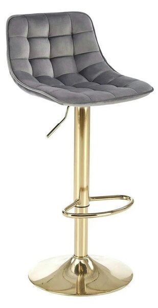Scaun bar H120, gri/auriu, stofa catifelata/metal, 43x44x84/106 cm
