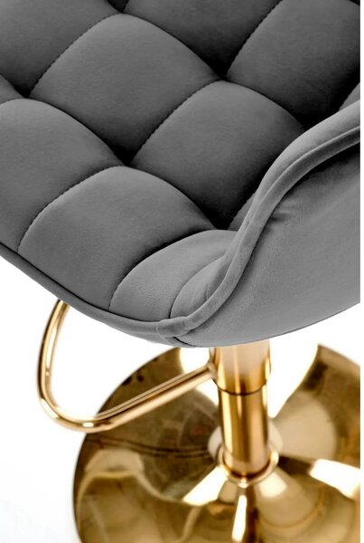 Scaun bar H120, gri/auriu, stofa catifelata/metal, 43x44x84/106 cm