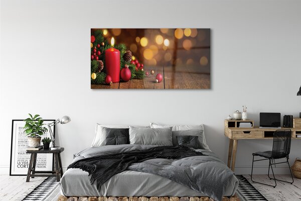 Tablouri pe sticlă Lumânare crengi placi baubles