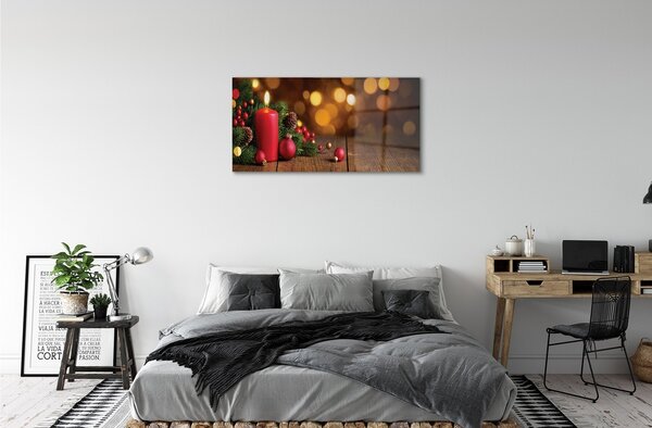 Tablouri pe sticlă Lumânare crengi placi baubles