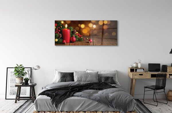 Tablouri pe sticlă Lumânare crengi placi baubles
