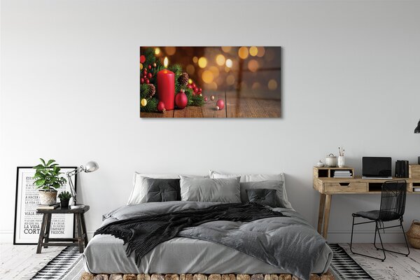 Tablouri pe sticlă Lumânare crengi placi baubles