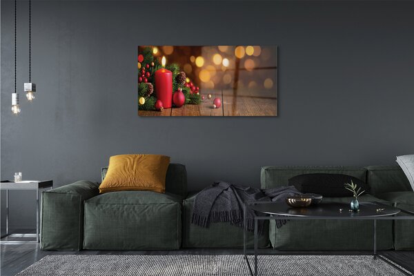 Tablouri pe sticlă Lumânare crengi placi baubles