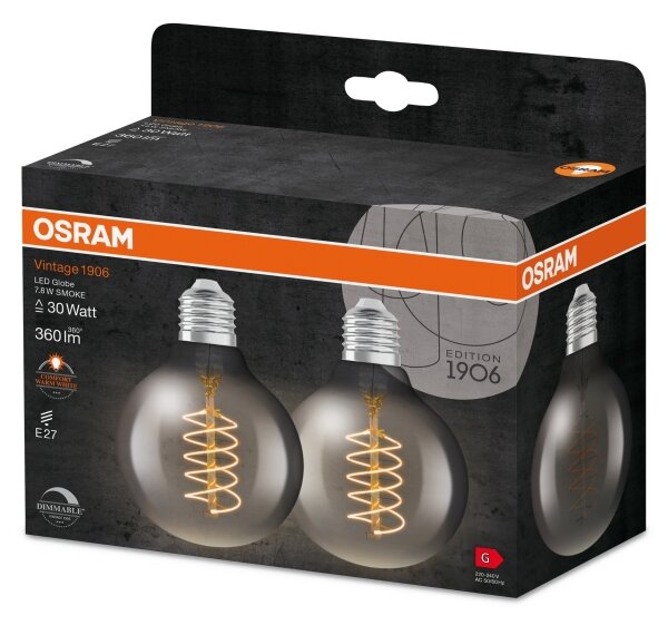 Set de 2 becuri LED dimabile cu filament vintage E27/7,8W/230V 1800K - Osram