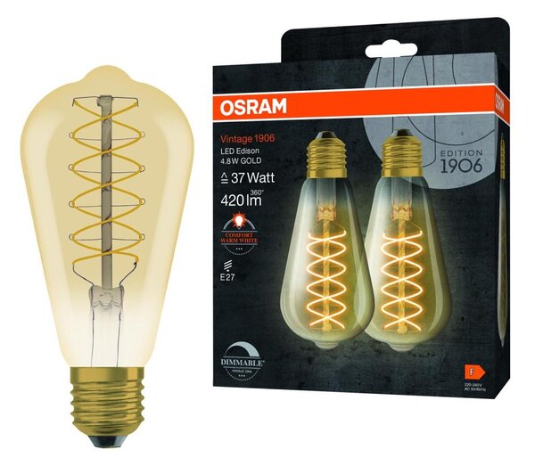 Set de 2 becuri LED dimabile VINTAGE FILAMENT E27/4,8W/230V 2200K - Osram
