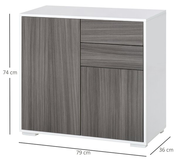 HOMCOM Comodă Multifuncțională cu 2 Sertare și 2 Dulapuri, 79x36x74 cm, Gri | Aosom Romania