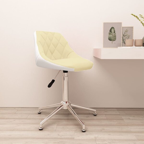 Scaun de birou pivotant, crem și alb, piele ecologică